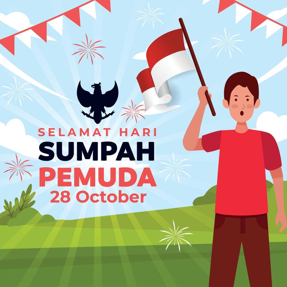 sumpah pemuda Indonesia indonesio celebraciones día ilustración vector bandera y enviar diseño, sumpah pemuda celebraciones día acortar Arte colocar. indonesio libertad independencia patriotismo modelo.