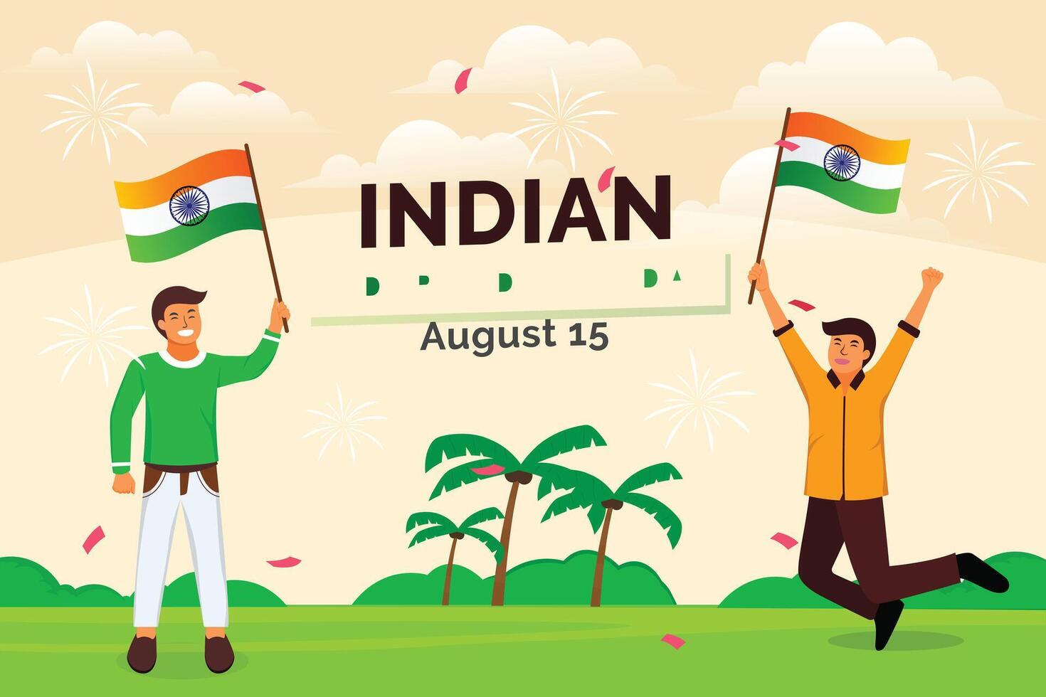 Indian independence Celebrations Day Illustration Vector Banner And Post Design, Celebrations Day Clip Art Set. India National Flag Freedom Independence Patriotism Template.