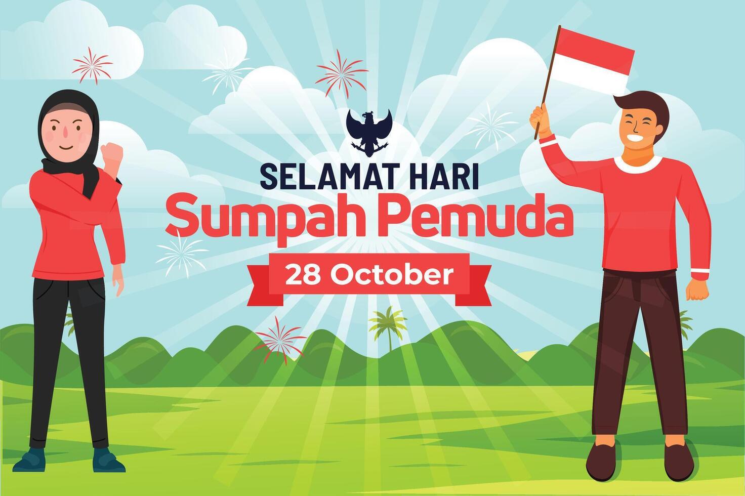 sumpah pemuda Indonesia indonesio celebraciones día ilustración vector bandera y enviar diseño, sumpah pemuda celebraciones día acortar Arte colocar. indonesio libertad independencia patriotismo modelo.