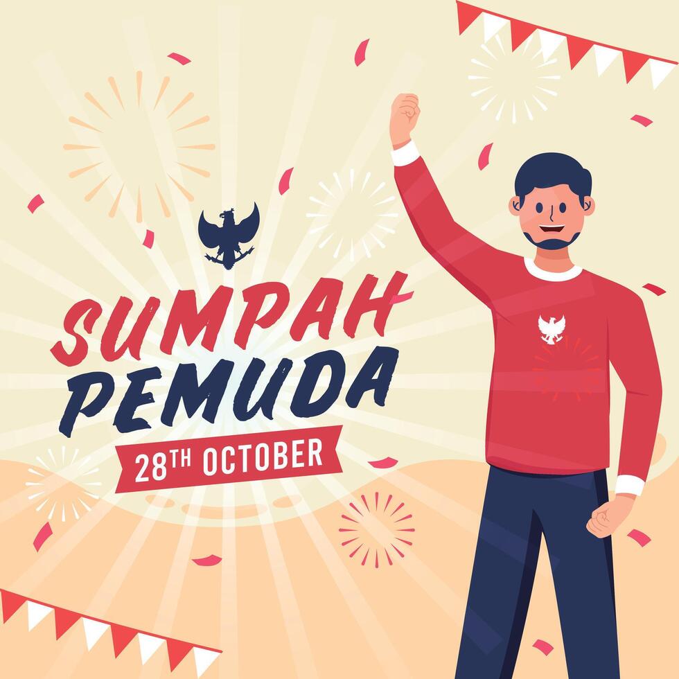 Sumpah Pemuda Indonesia Indonesian Celebrations Day Illustration Vector Banner And Post Design, Sumpah Pemuda Celebrations Day Clip Art Set. Indonesian Freedom Independence Patriotism Template.