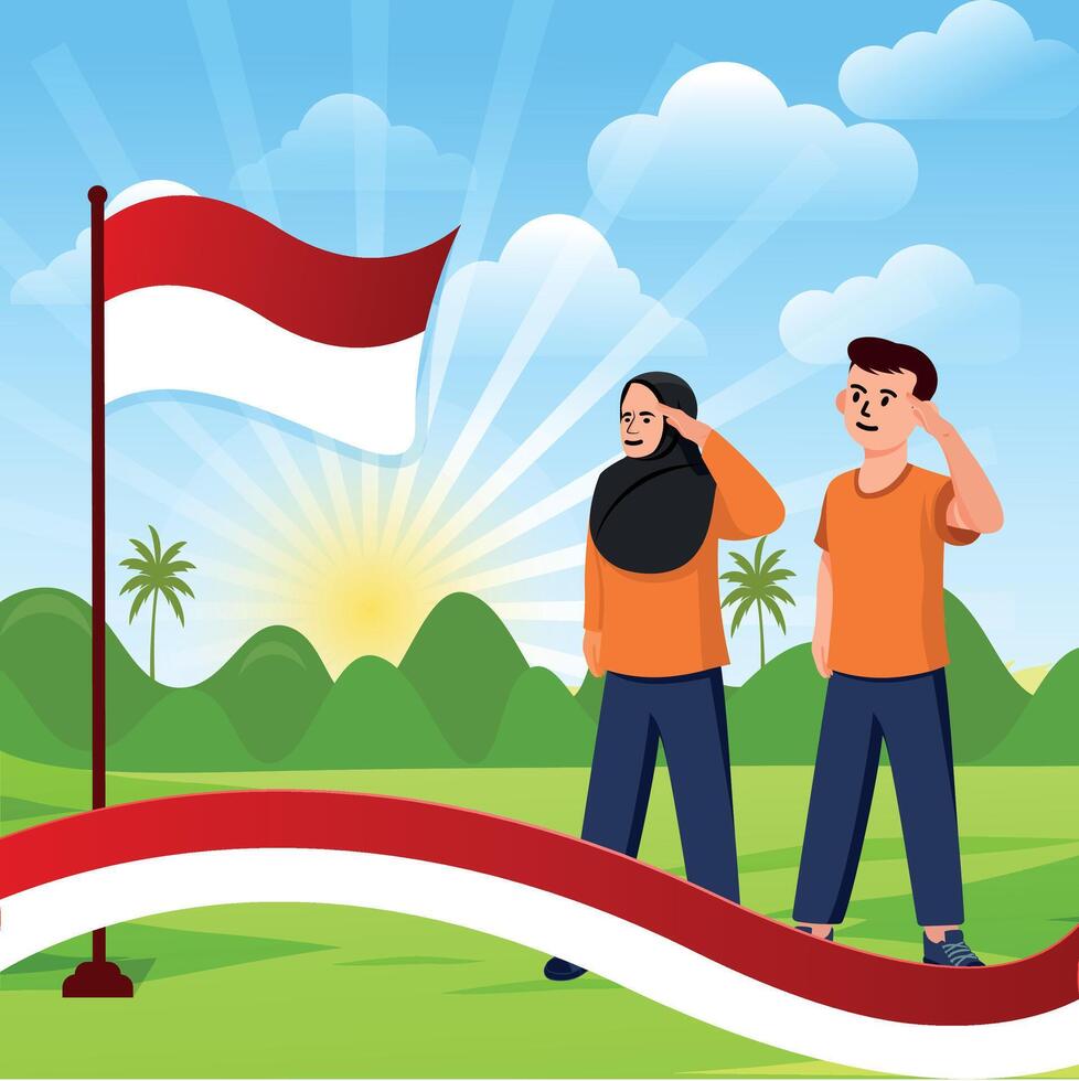 Indonesian Independence Celebrations Day Illustration Vector Banner And Post Design, Celebrations Day Clip Art Set. Indonesian Freedom Independence Patriotism Template.