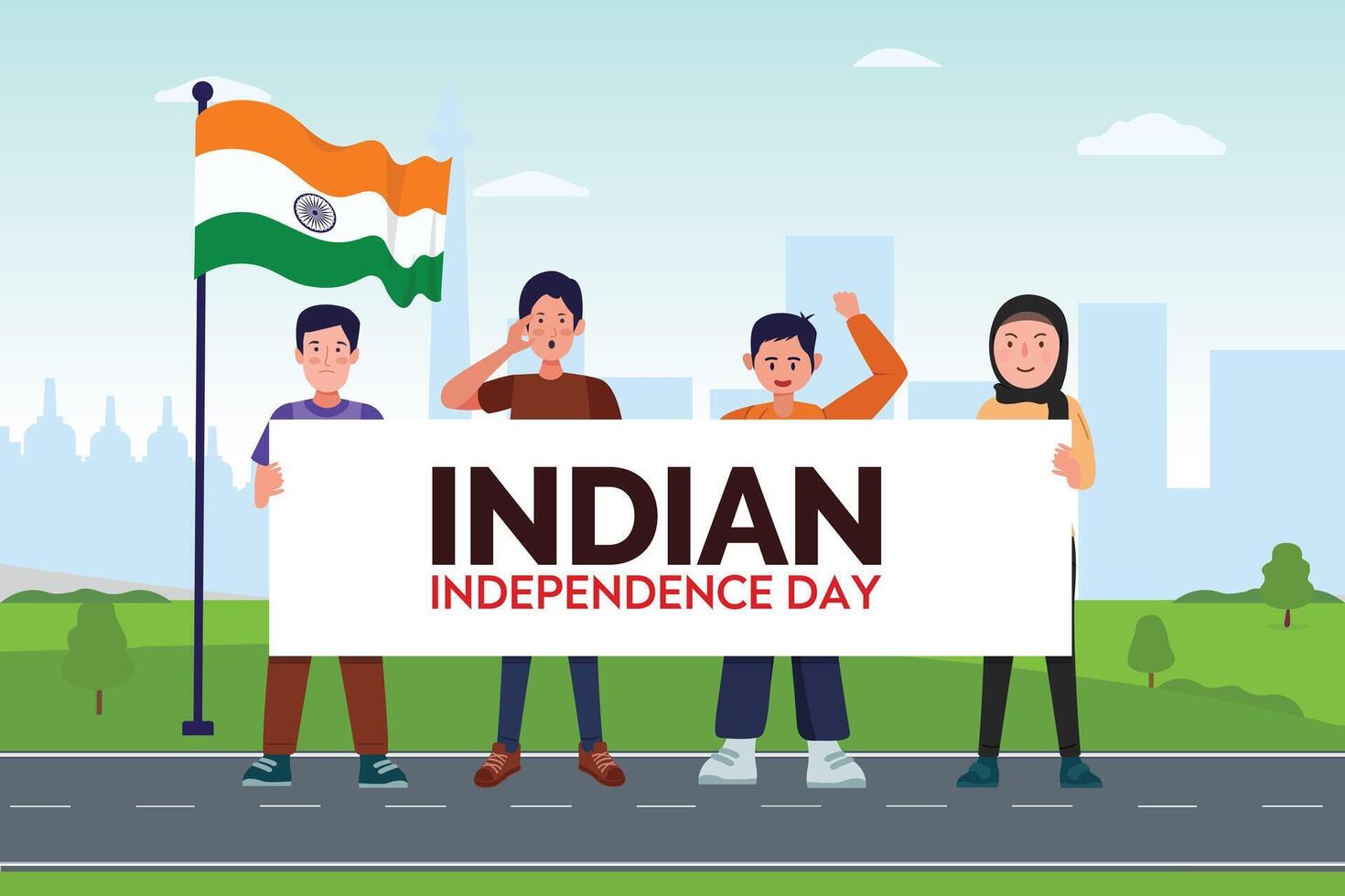 Indian independence Celebrations Day Illustration Vector Banner And Post Design, Celebrations Day Clip Art Set. India National Flag Freedom Independence Patriotism Template.