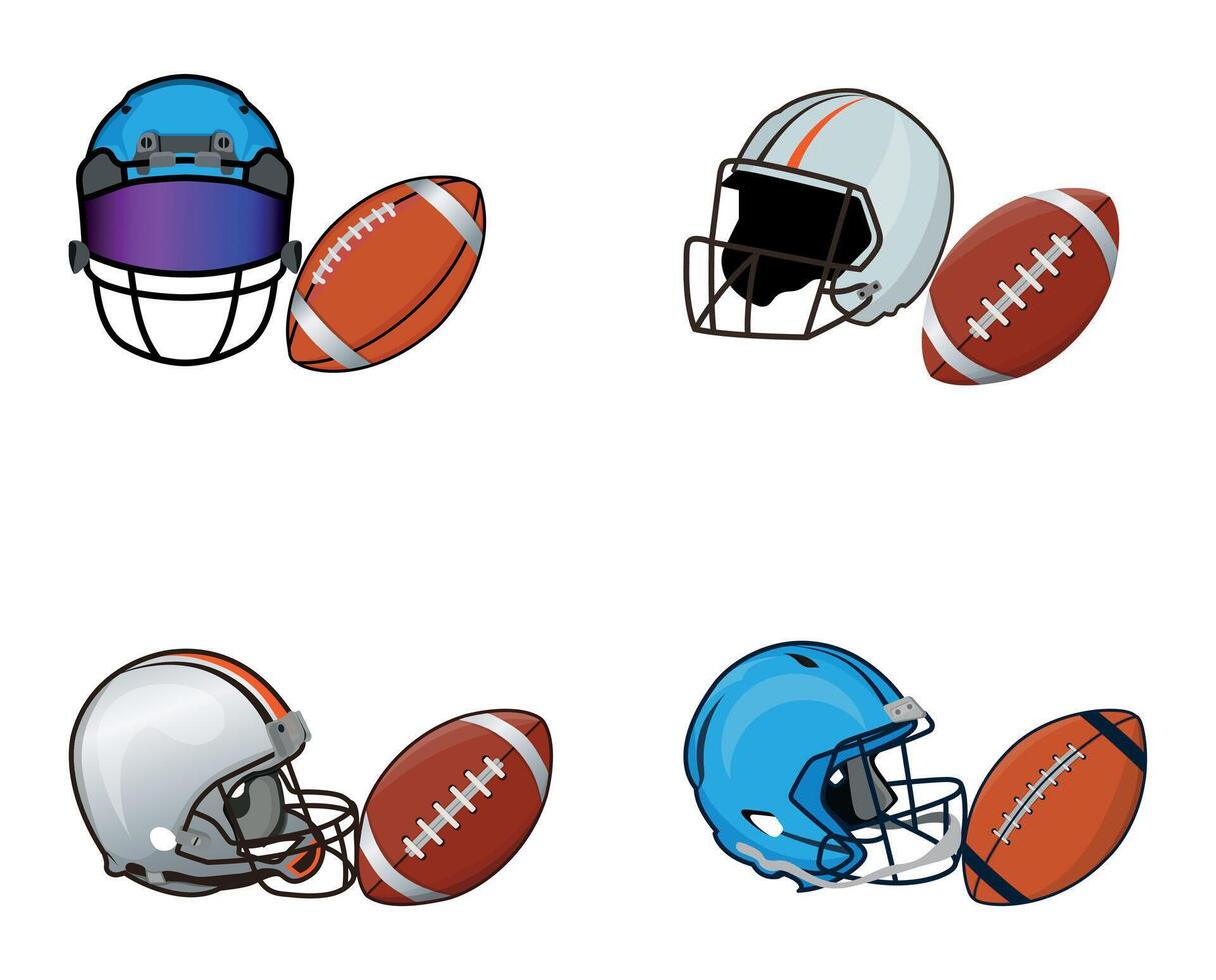 americano fútbol americano y casco ilustraciones vector elementos con acortar Arte. americano deporte competencia pelota elemento.