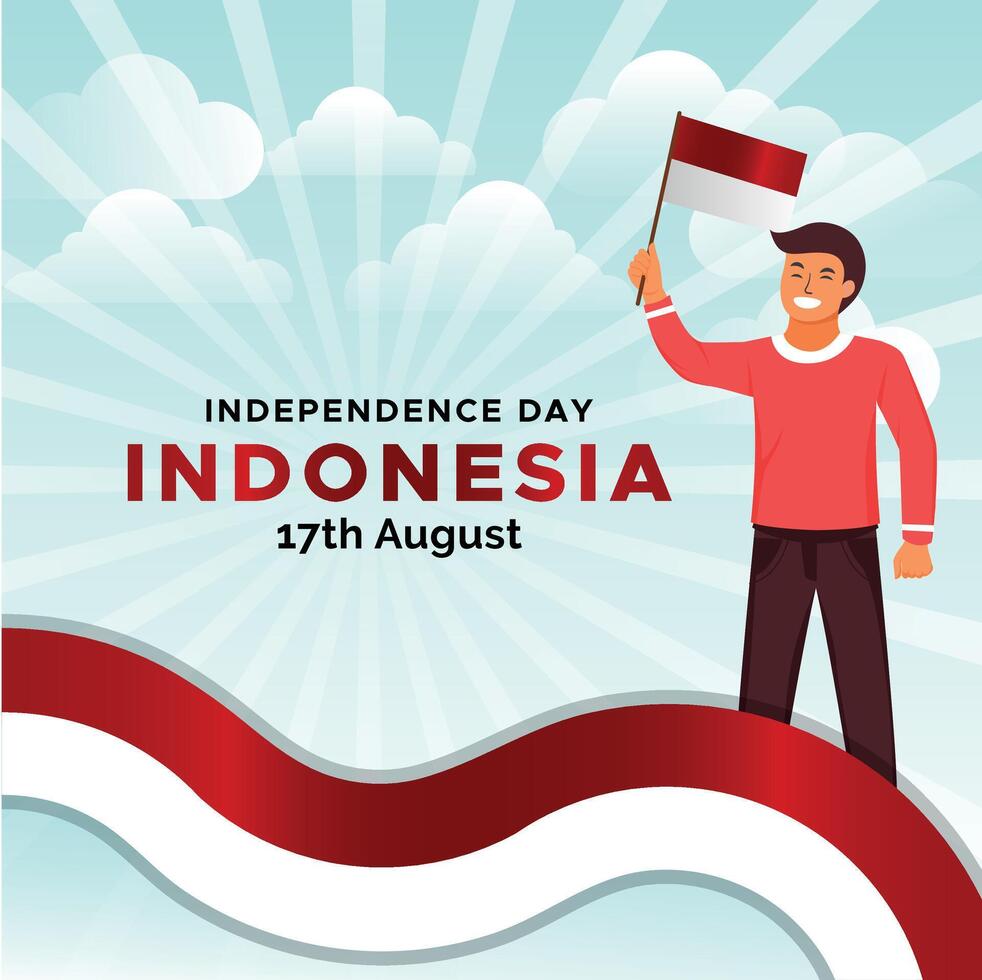 indonesio independencia celebraciones día vector ilustración bandera y social medios de comunicación enviar diseño colocar, Indonesia nacional república celebrar evento día póster plantilla, con bandera, contento democracia.