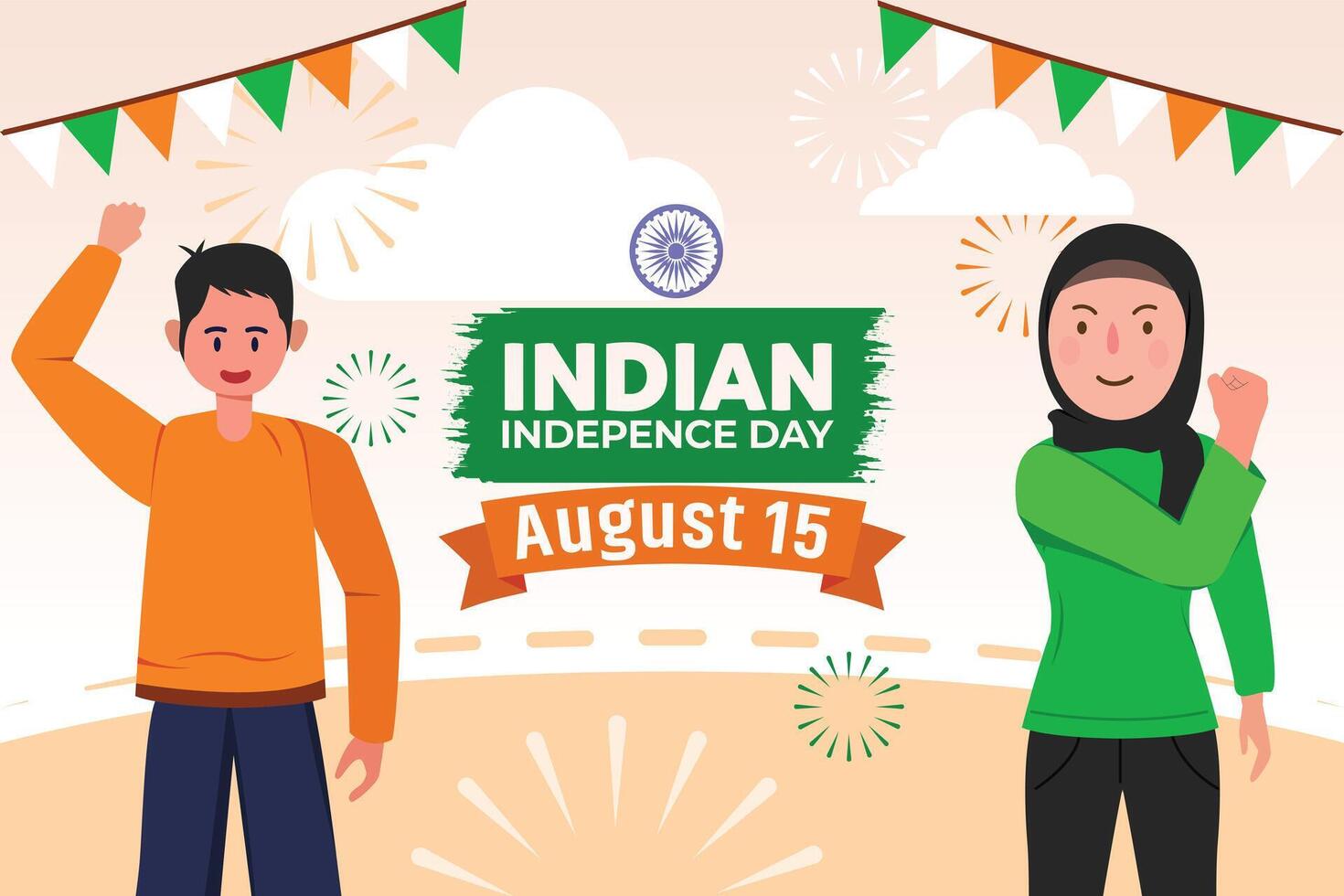 Indian independence Celebrations Day Illustration Vector Banner And Post Design, Celebrations Day Clip Art Set. India National Flag Freedom Independence Patriotism Template.