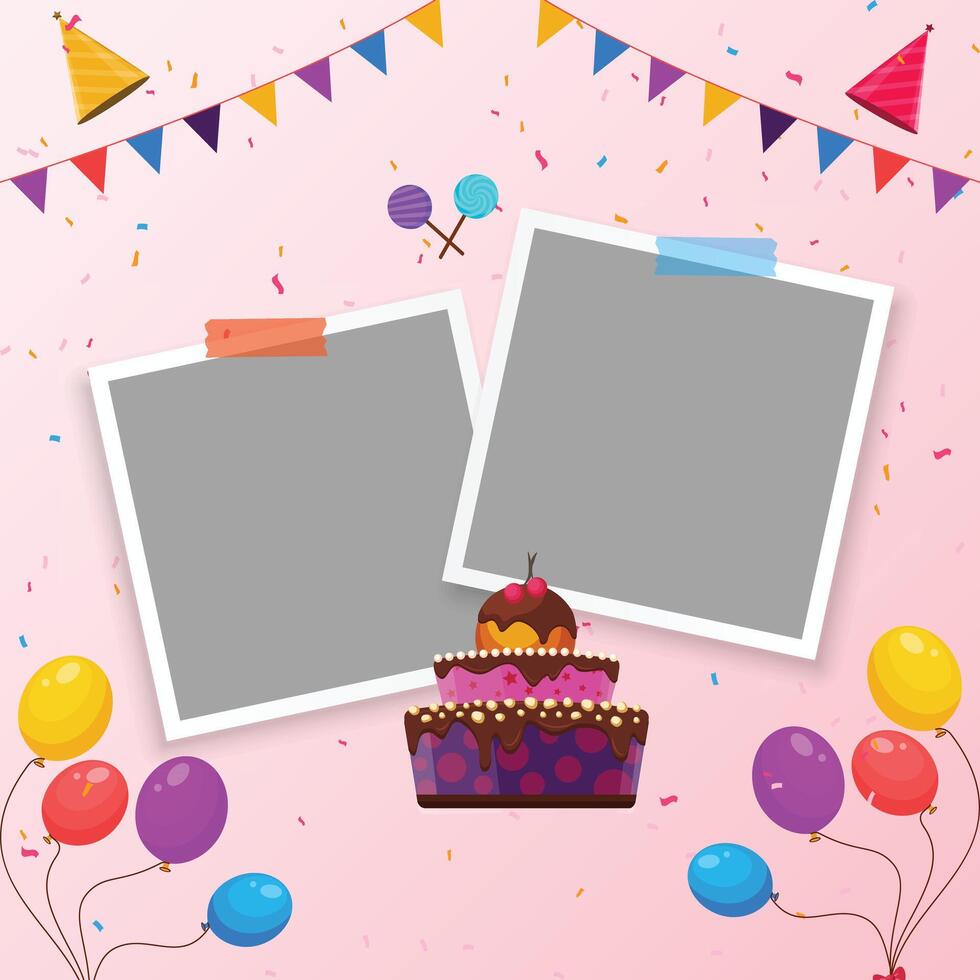 Collage Photo Frame Illustration With Wall Background Celebration Event Frame Collage Template. Photo Frame Film Isolated, Photo Gallery Illustration Set. vector