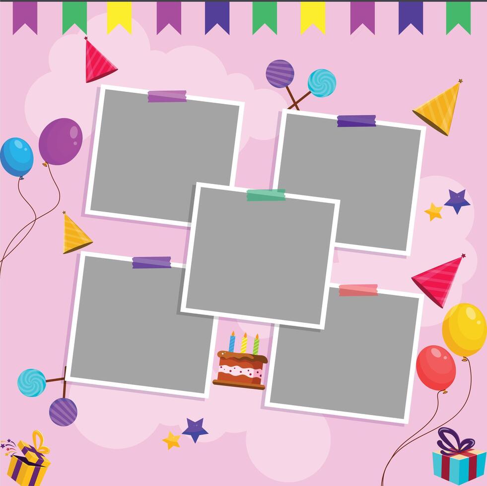 Collage Photo Frame Illustration With Wall Background Celebration Event Frame Collage Template. Photo Frame Film Isolated, Photo Gallery Illustration Set. vector