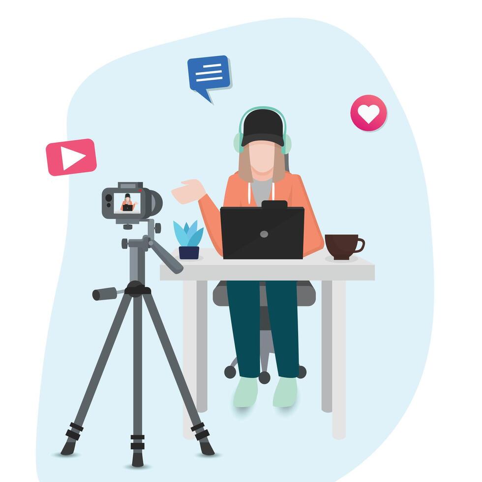 contenido creadores ilustración acortar Arte modelo colocar, social medios de comunicación en línea En Vivo vídeo corriente web cámara transmisión, contenido para Youtube y Facebook o instagram. vector