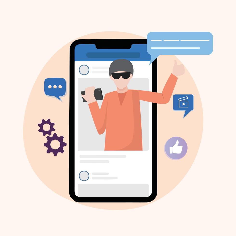 Content Creators Illustration Vector Template, Social Media Online Video Stream, Character live, Production Blog Advertising Content Creativity Marketing Elements.