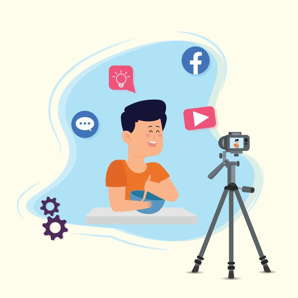 Content Creators Illustration Clip Art Design, Social Media Online live Video Stream, Web Camera Streaming, Production Development vector