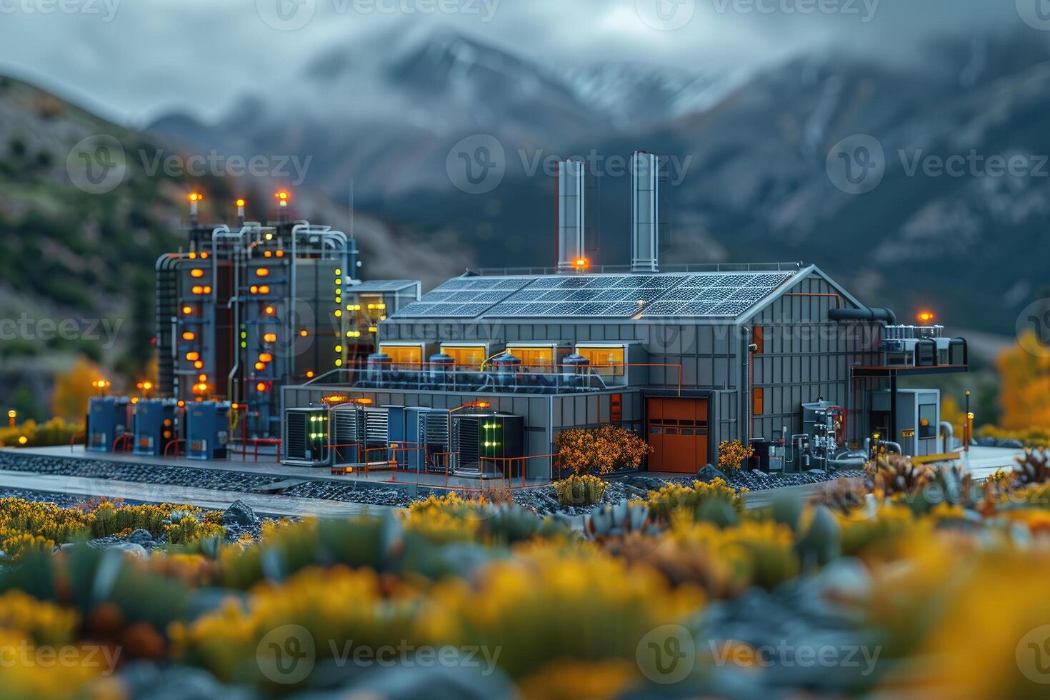 AI generated Illustration of industrial of a power plant factory professional photography photo