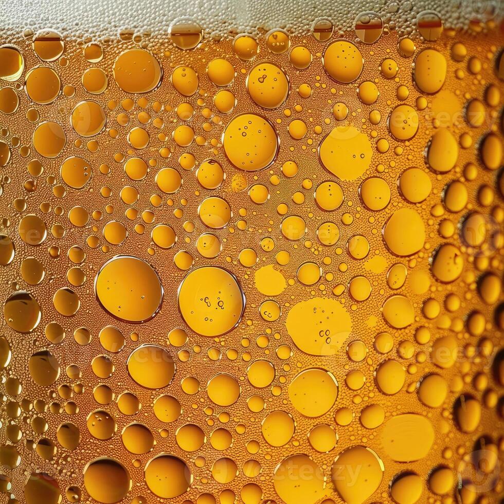 AI generated Ultra close up view of beer texture with foam photo