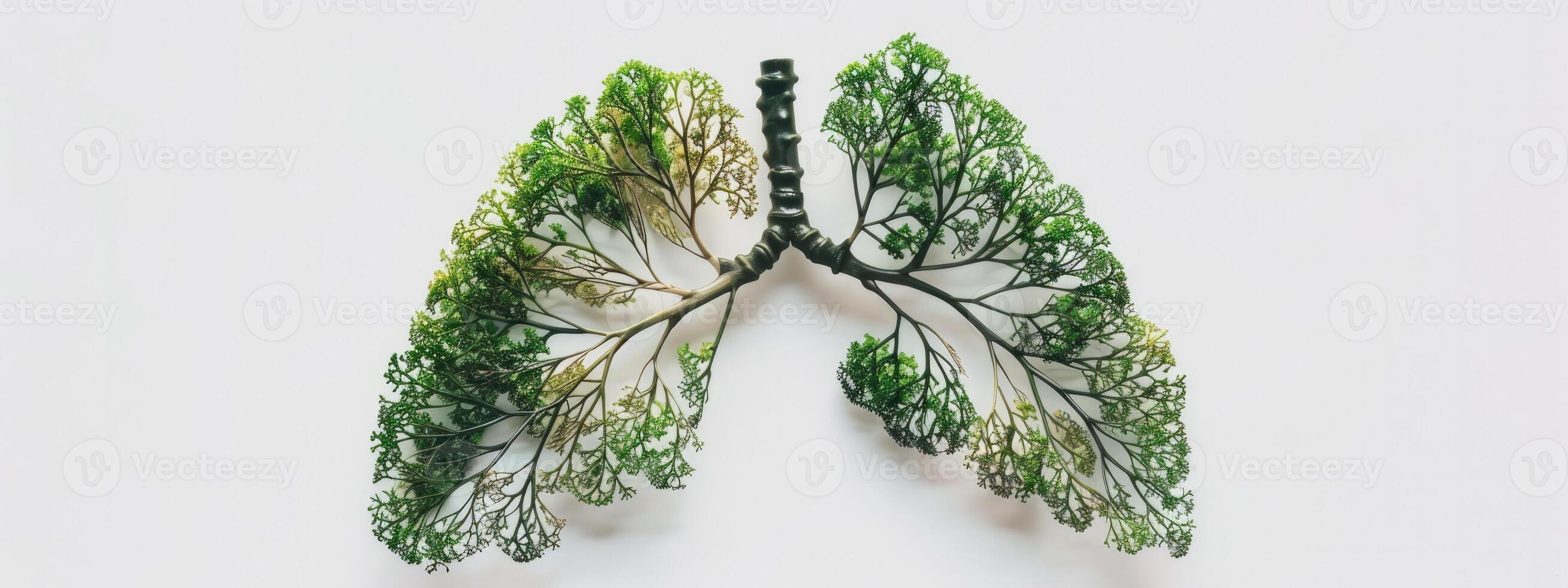 AI generated Human lungs in the form of trees or leaves on a white background photo