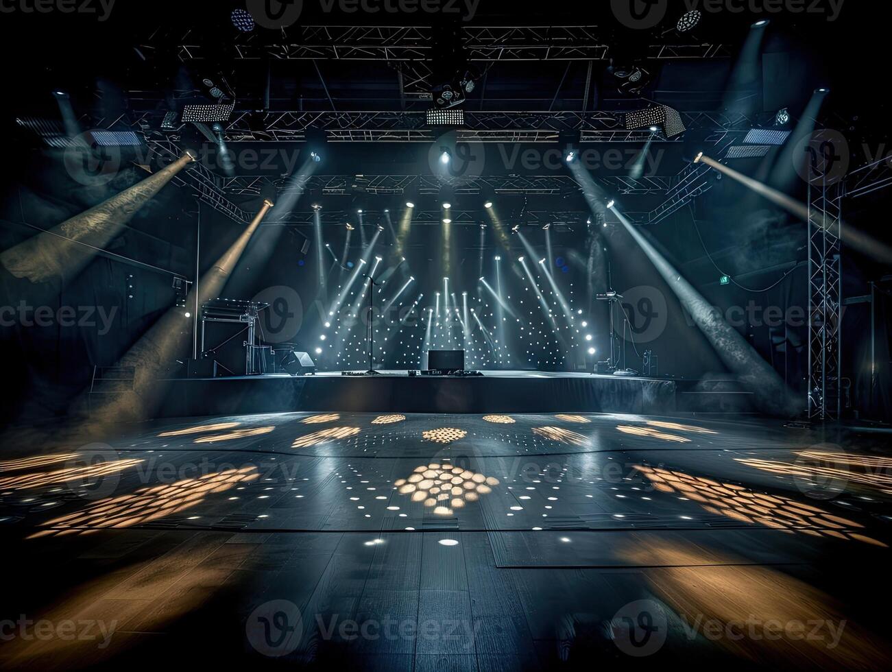 AI generated Scenery of a stage with lights in the background photo