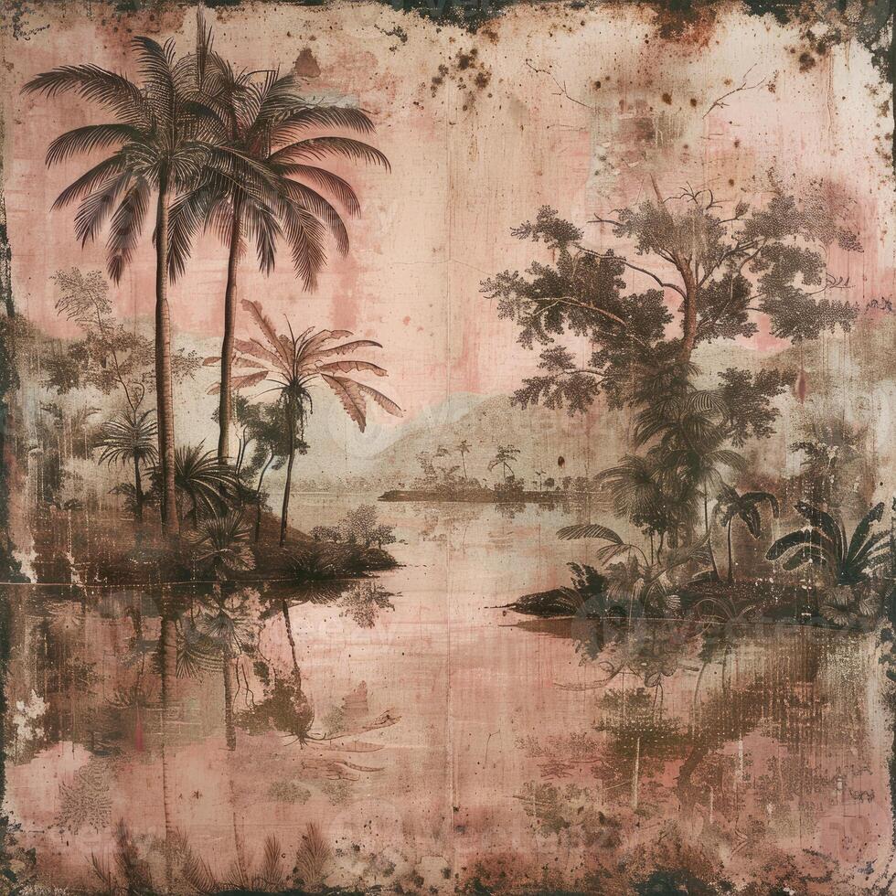 AI generated Old painting tropical print photo