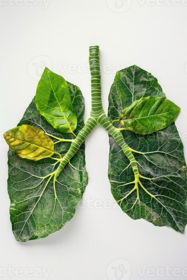 AI generated Human lungs in the form of trees or leaves on a white background photo