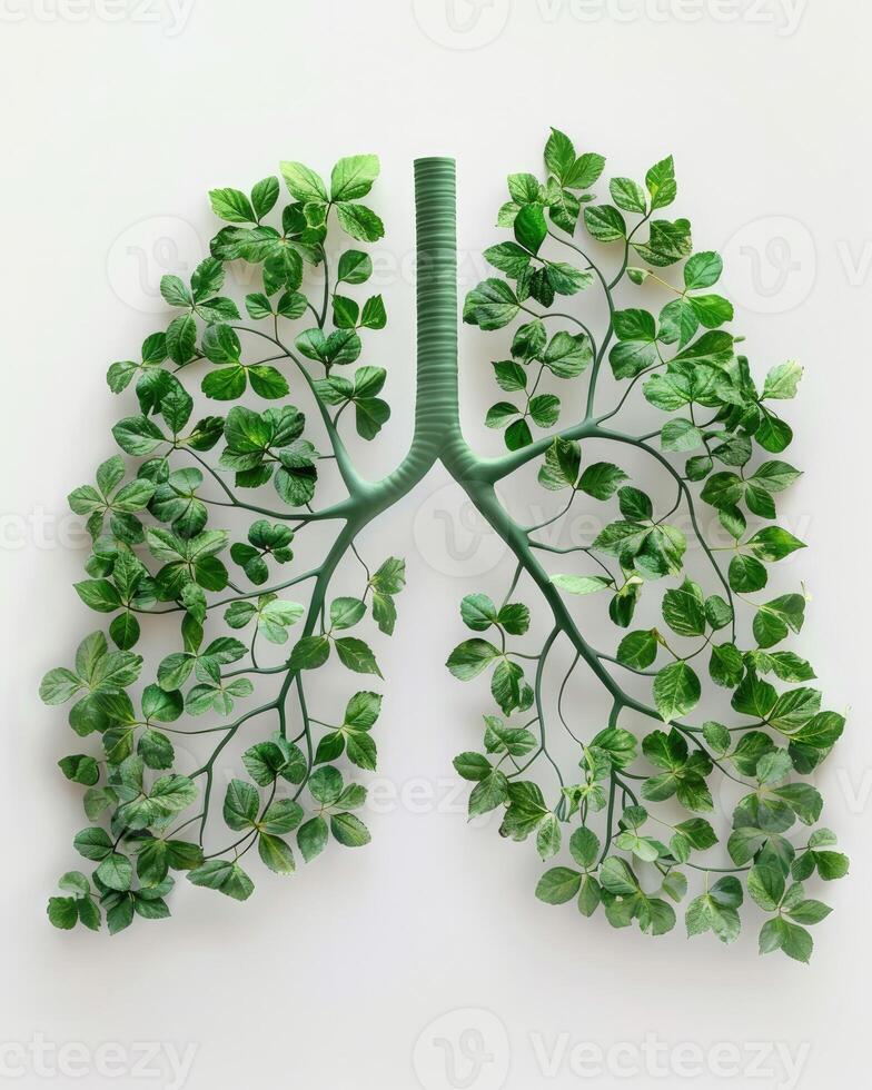 AI generated Human lungs in the form of trees or leaves on a white background photo