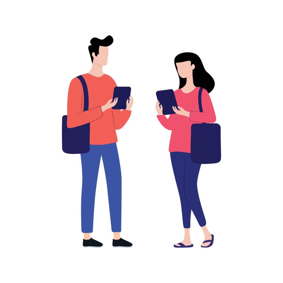 Boy and girl chatting on mobile, Man woman couple chatting on mobile phone. Messaging using chat app or social network. Two persons cellphone conversation sending messages illustration vector