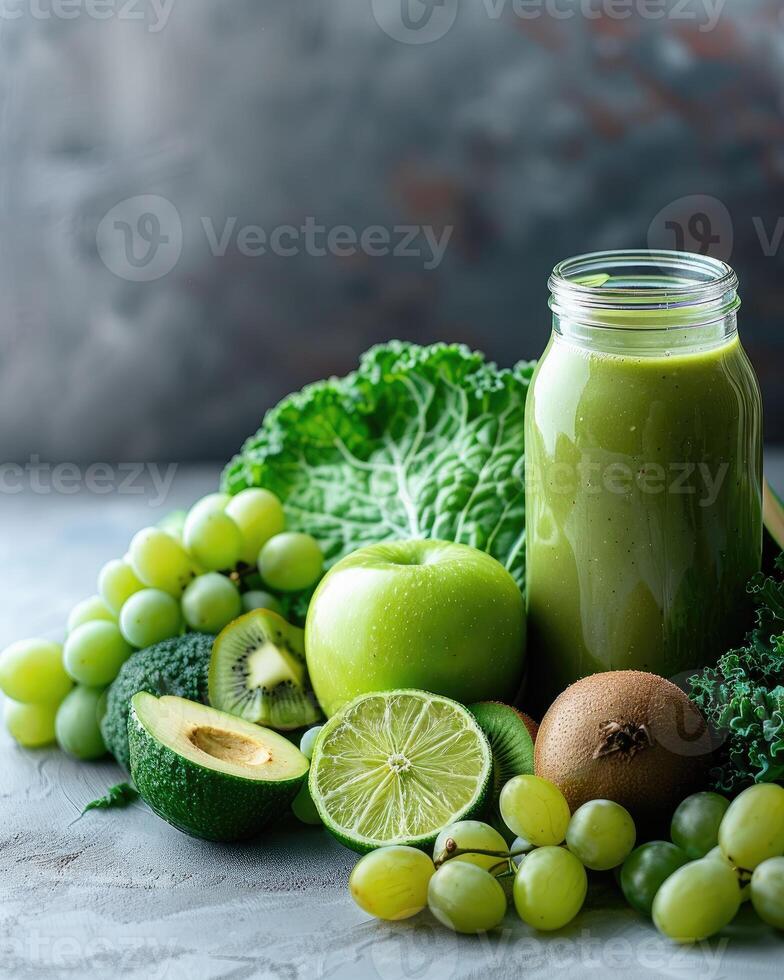AI generated Vegetarian, alkaline food concept, smoothie with vegetables and fruits photo