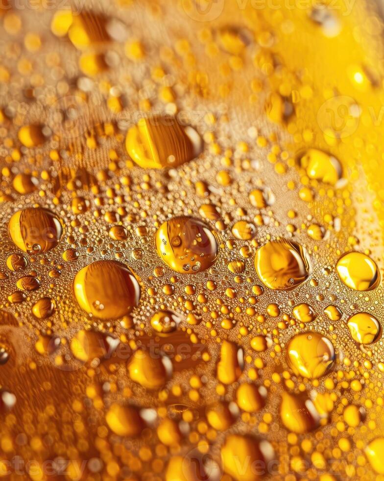 AI generated Ultra close up view of beer texture with foam photo