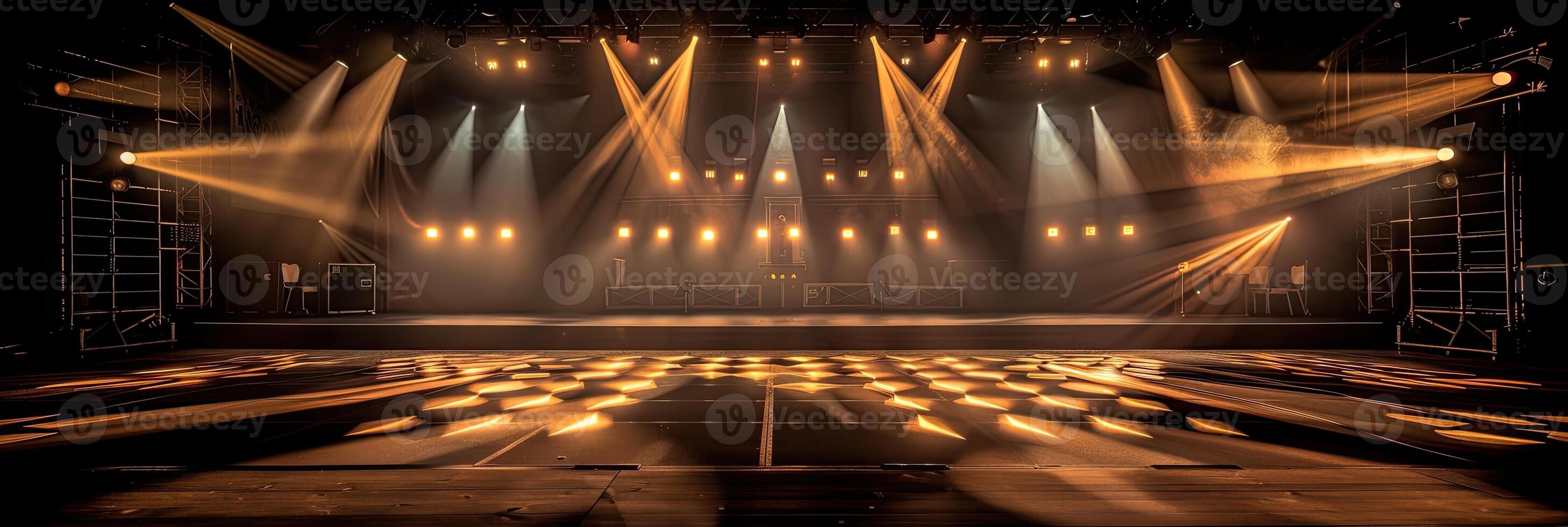 AI generated Scenery of a stage with lights in the background photo