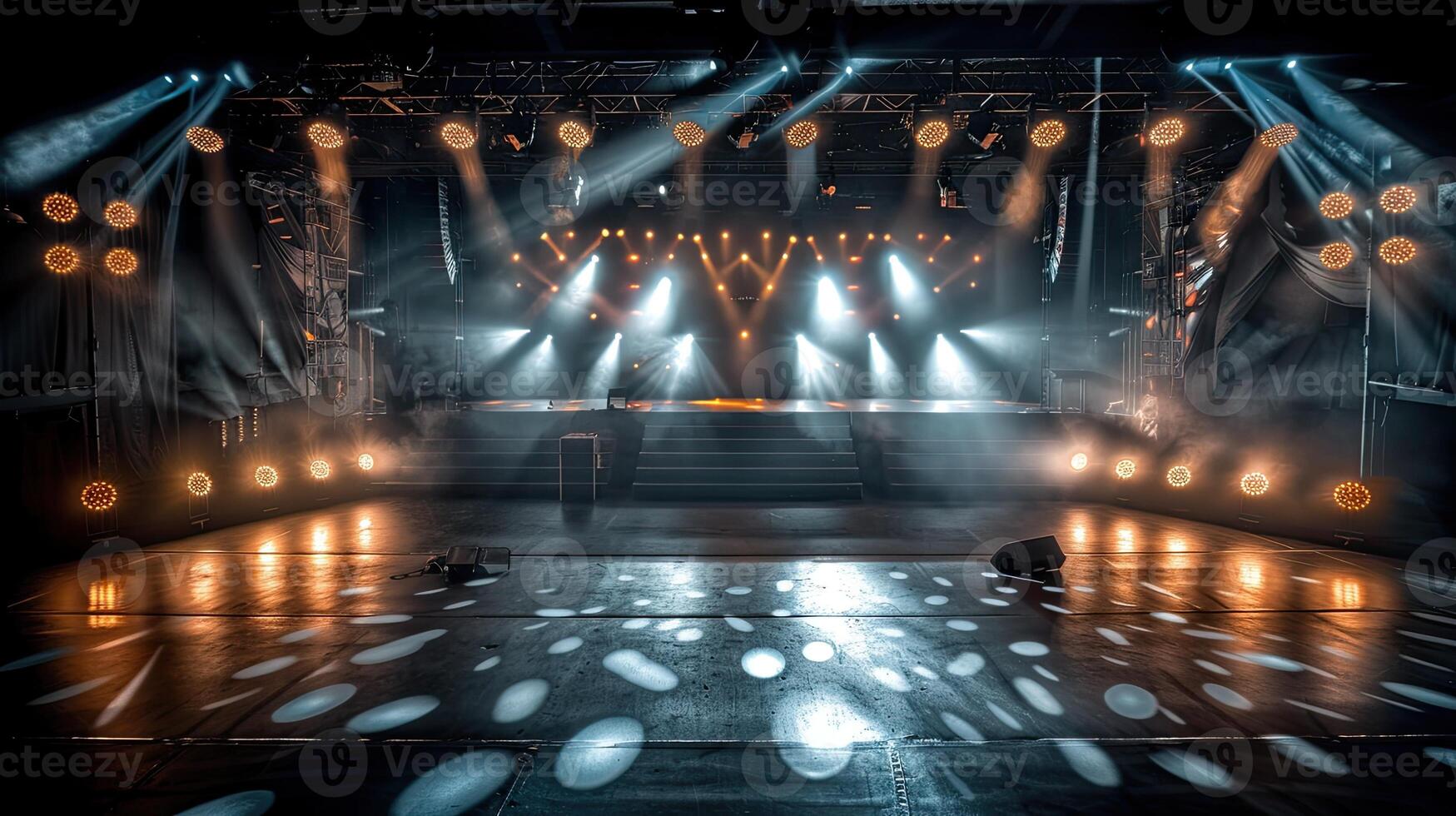 AI generated Scenery of a stage with lights in the background photo