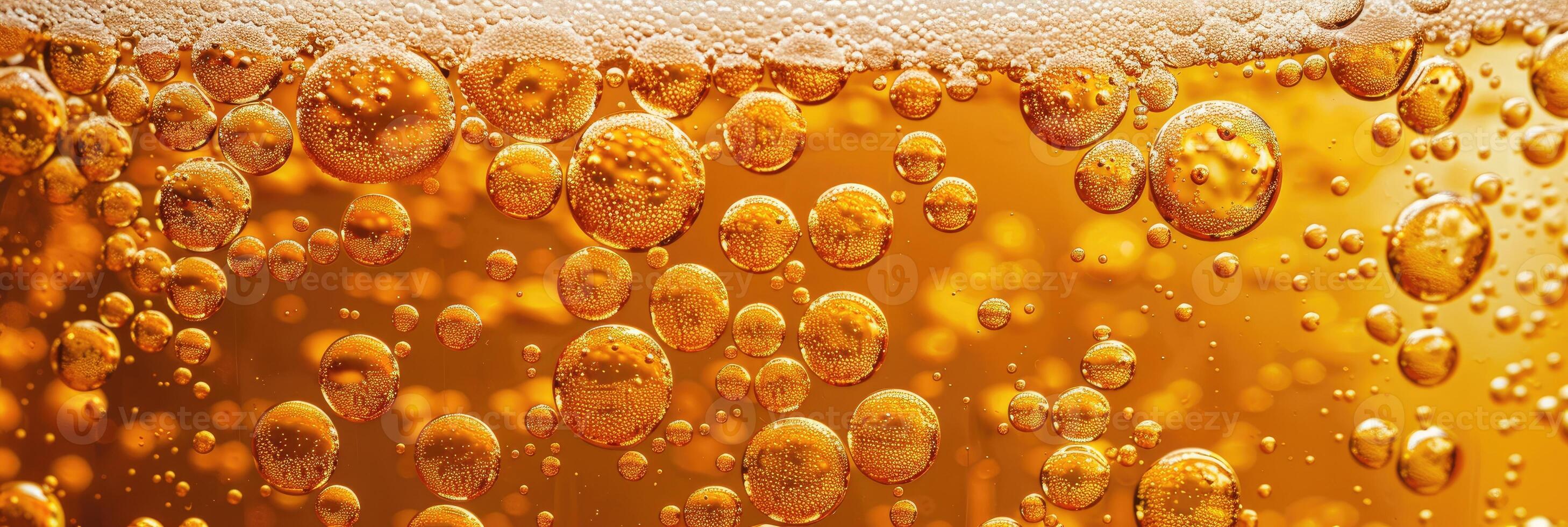 AI generated Ultra close up view of beer texture with foam photo