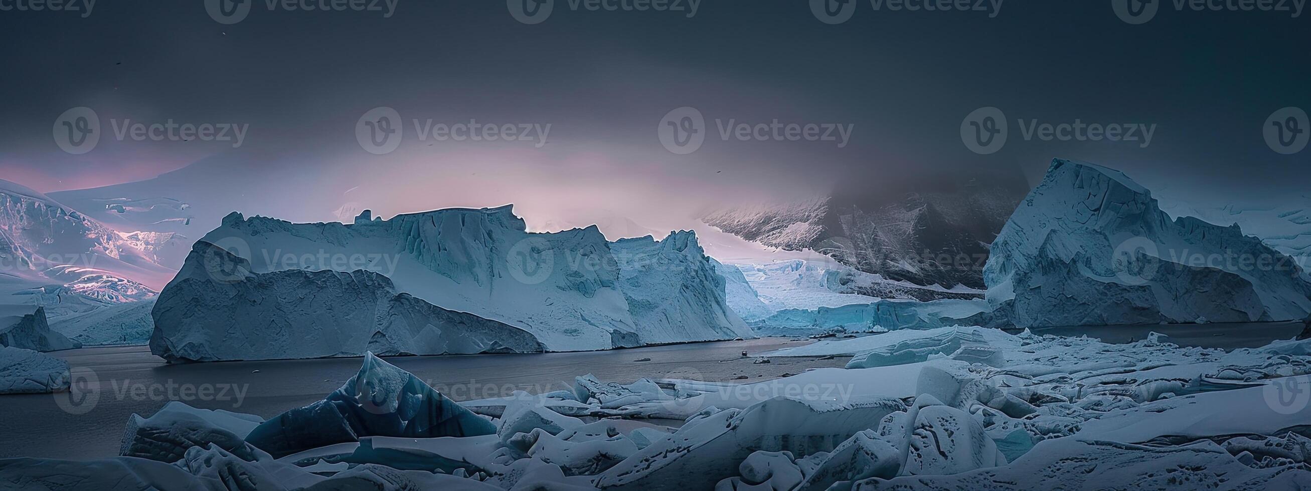 AI generated Antarctica glacier landscape at night photo