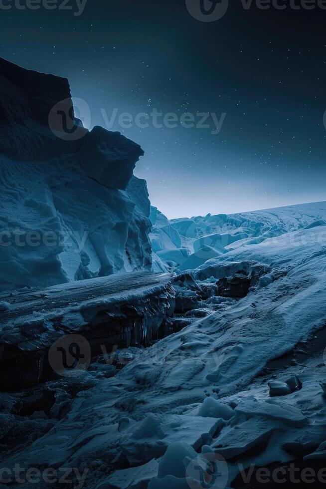 AI generated Antarctica glacier landscape at night photo