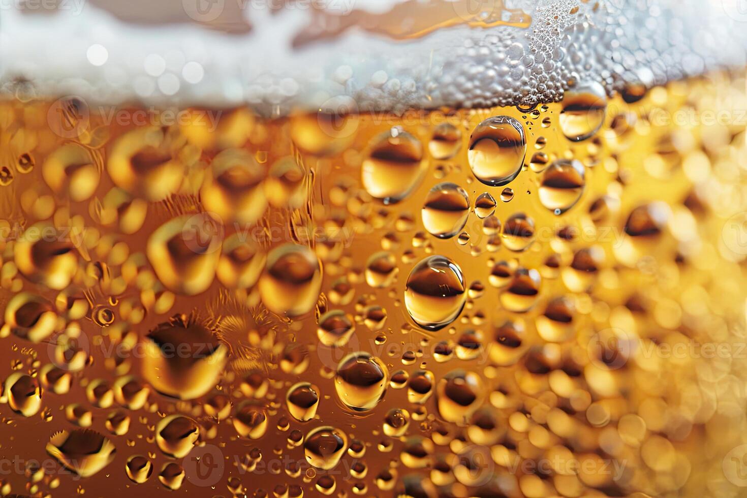 AI generated Ultra close up view of beer texture with foam photo