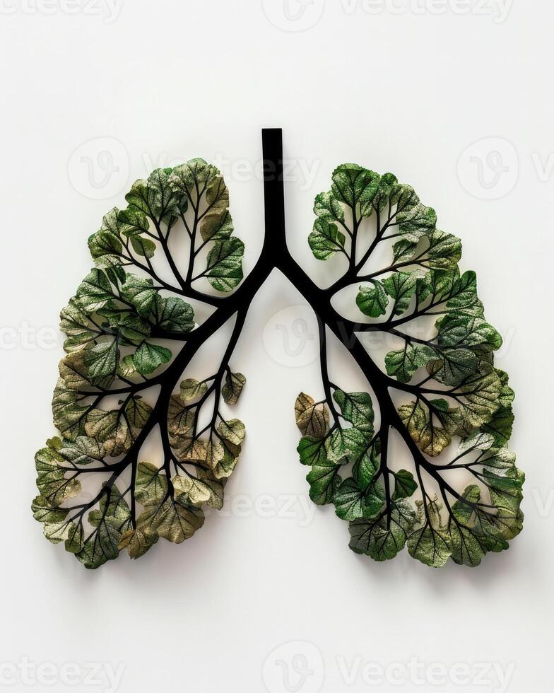 AI generated Human lungs in the form of trees or leaves on a white background photo