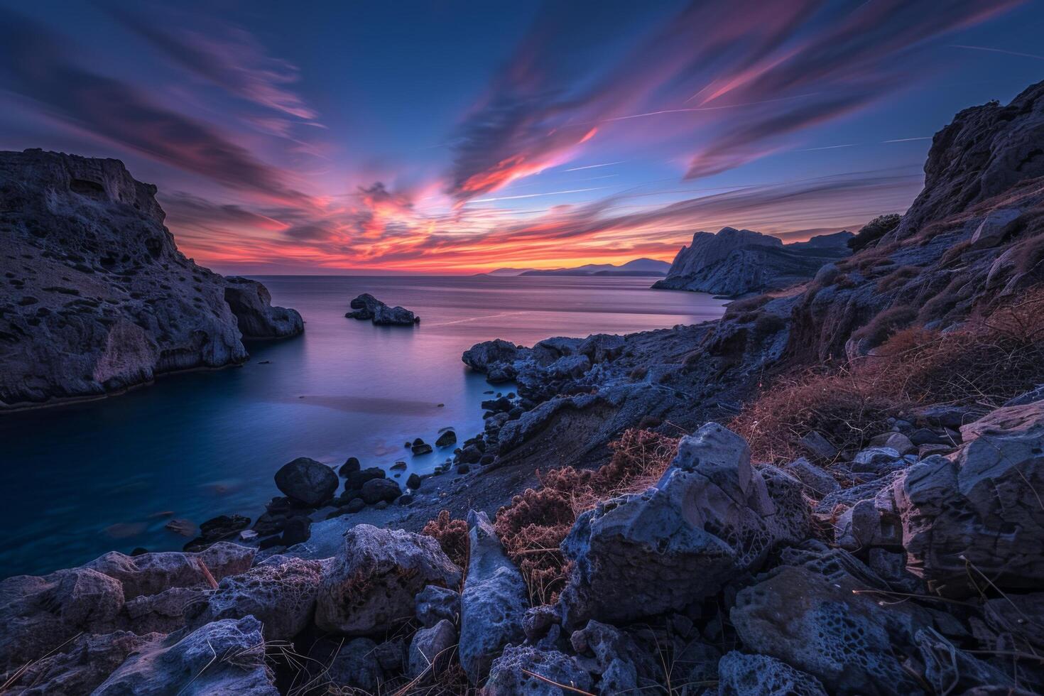 ai generado mar ver en largo exposición foto