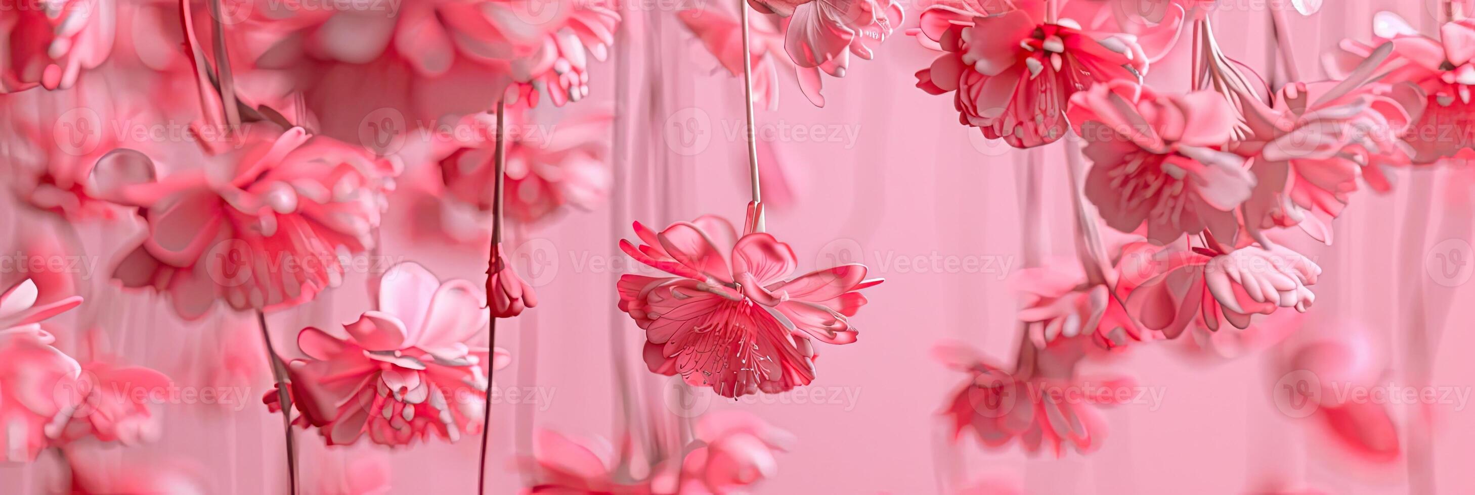 AI generated hanged floated flowers, pink theme photo