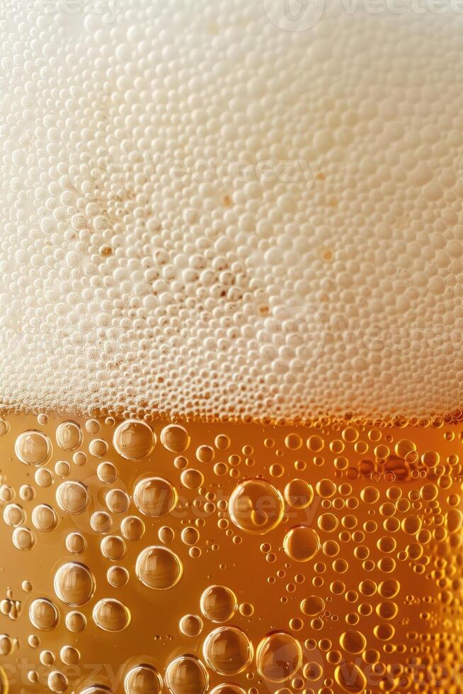 ai generado ultra cerca arriba ver de cerveza textura con espuma foto