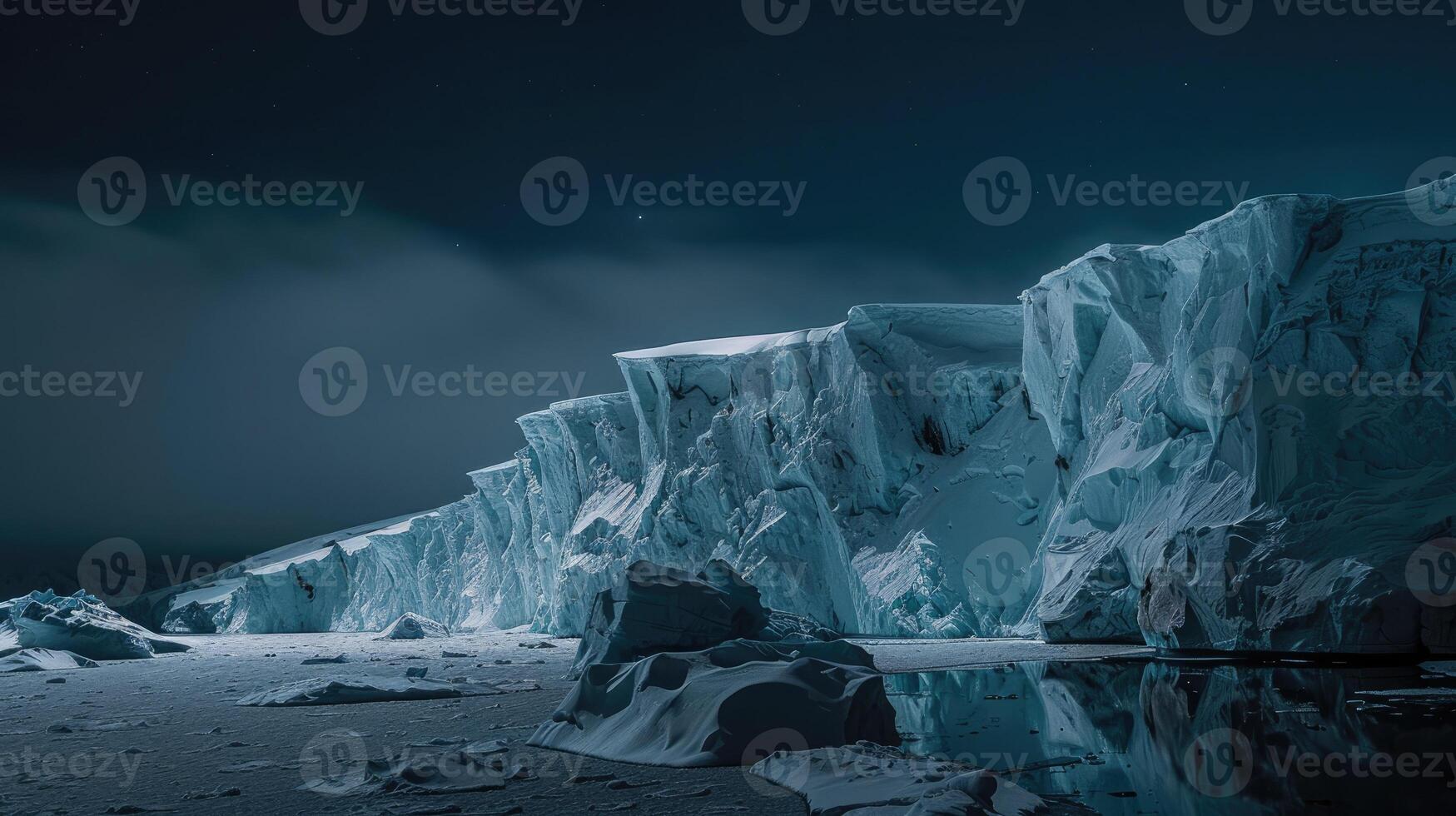 AI generated Antarctica glacier landscape at night photo