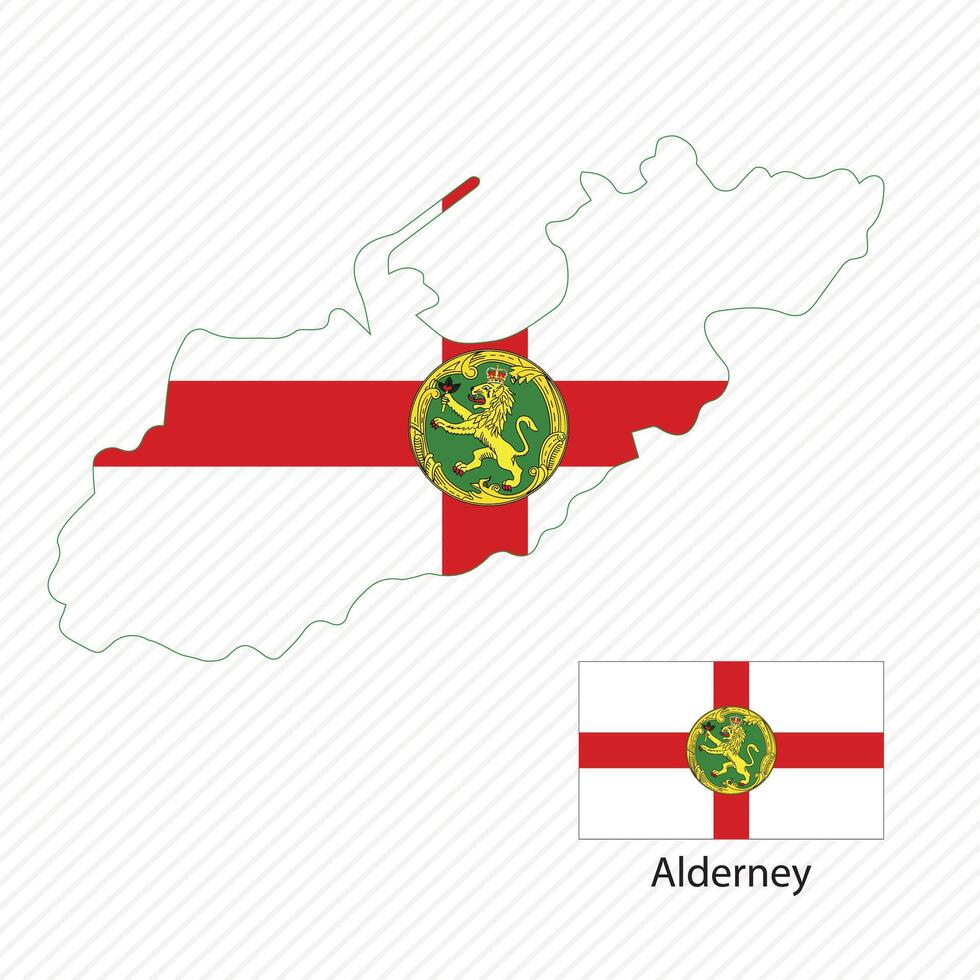 Vector illustration with  alderney national flag with shape of  alderney map