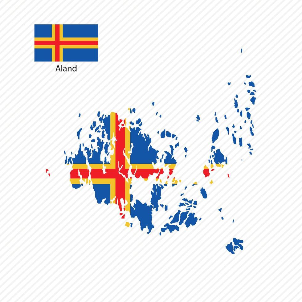 Vector illustration with aland national flag with shape of aland map