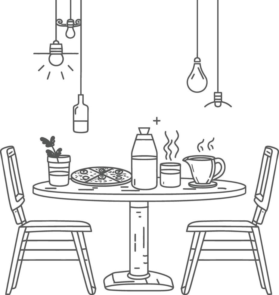 AI generated Breakfast menu ready to eat simple Outline illustration minimalist line art vector