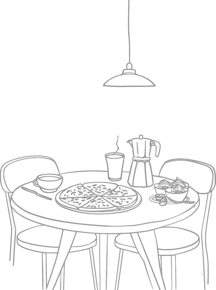 AI generated Breakfast menu ready to eat simple Outline illustration minimalist line art vector
