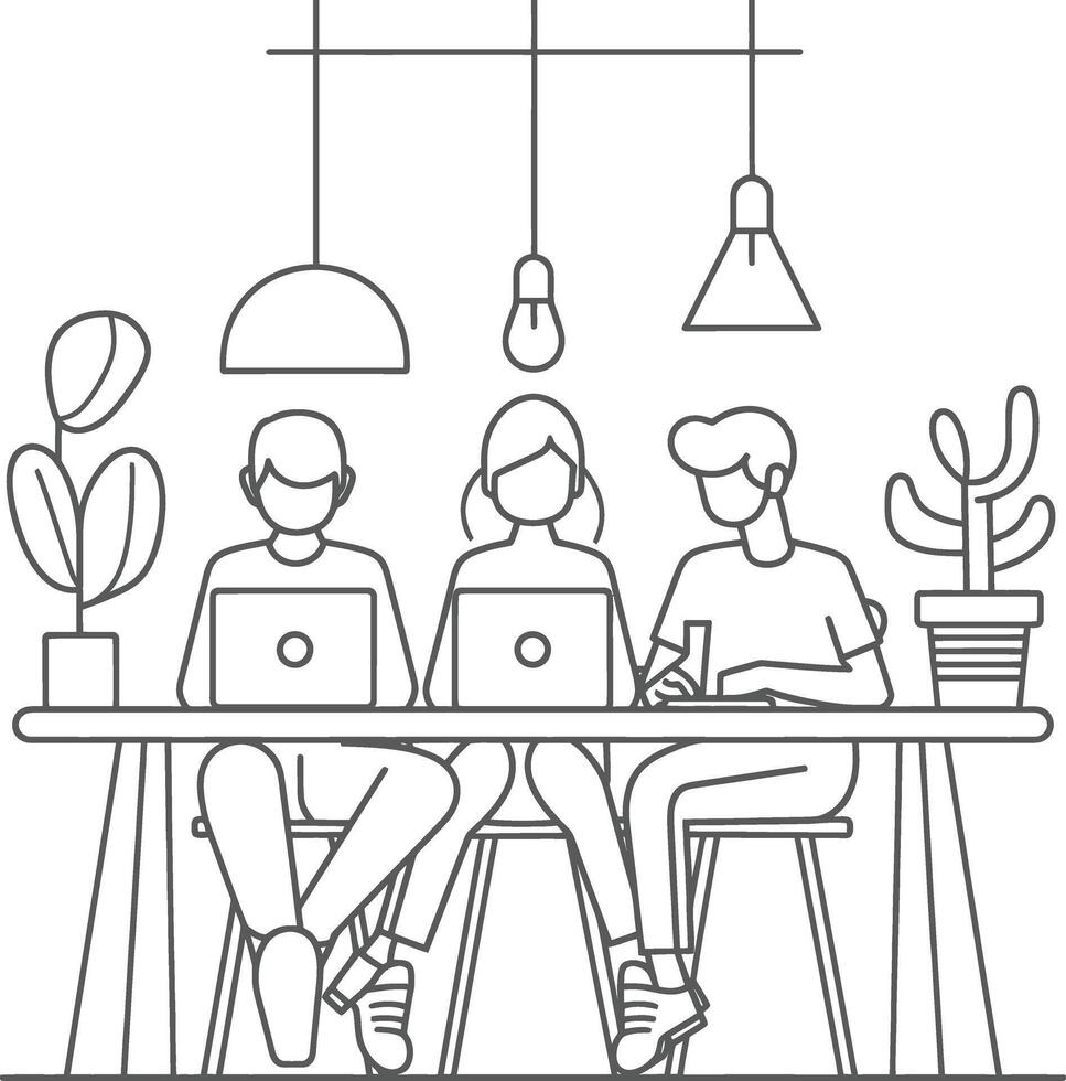 AI generated Outline illustration for Positive Workplace culture for company employees teamwork vector