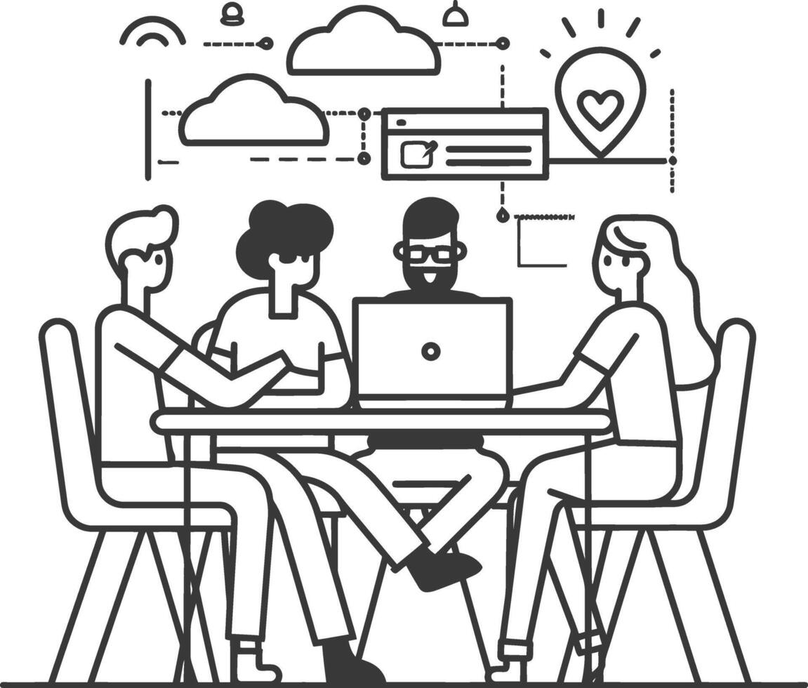 AI generated Outline illustration for Positive Workplace culture for company employees teamwork vector