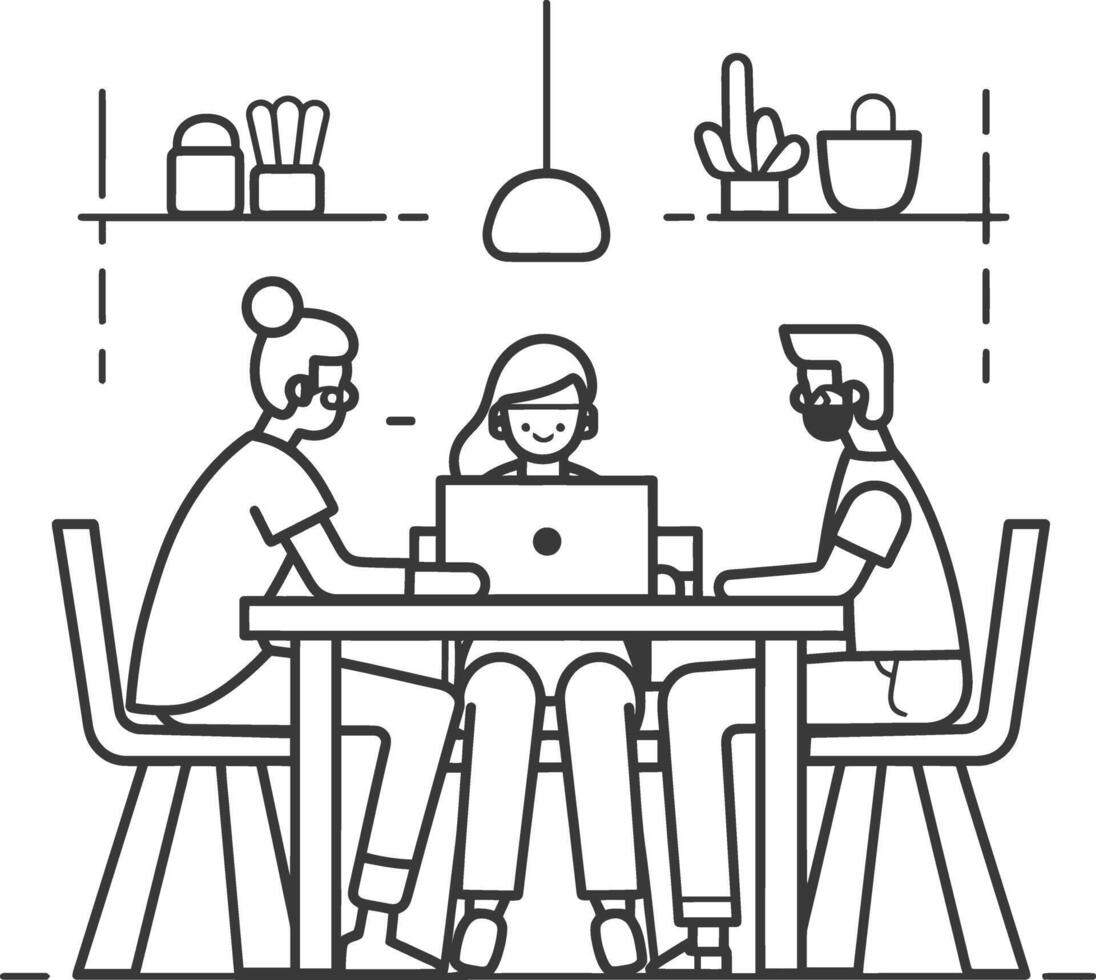 AI generated Outline illustration for Positive Workplace culture for company employees teamwork vector