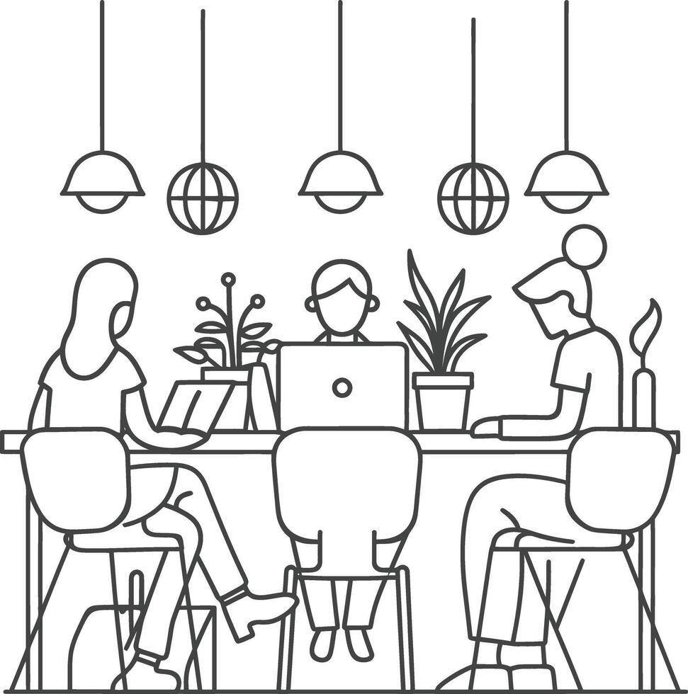 AI generated Outline illustration for Positive Workplace culture for company employees teamwork vector