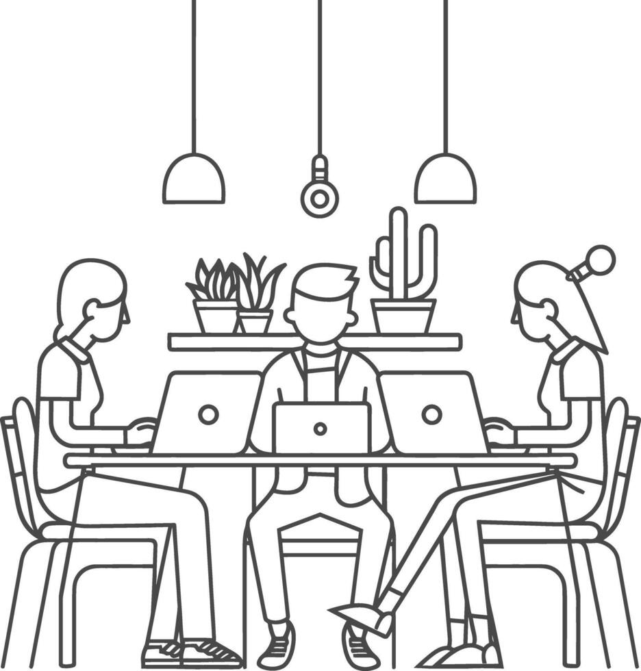 AI generated Outline illustration for Positive Workplace culture for company employees teamwork vector