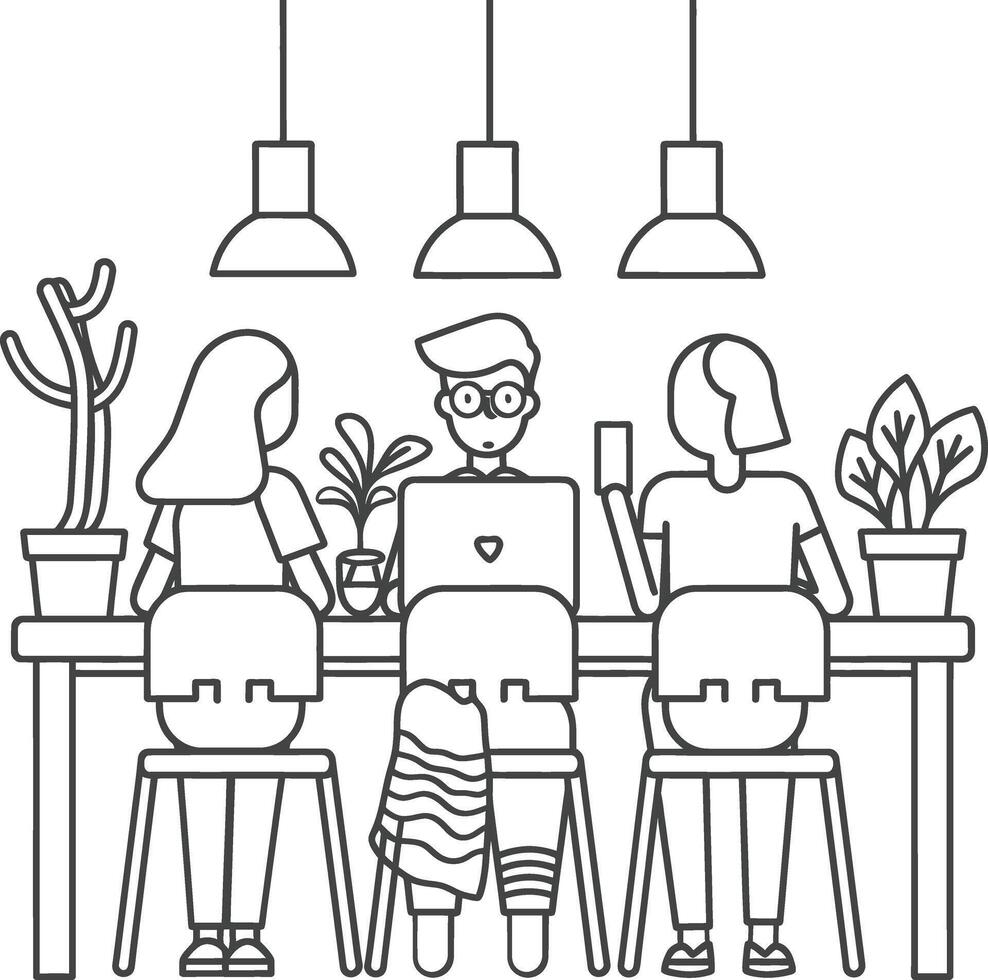 AI generated Outline illustration for Positive Workplace culture for company employees teamwork vector