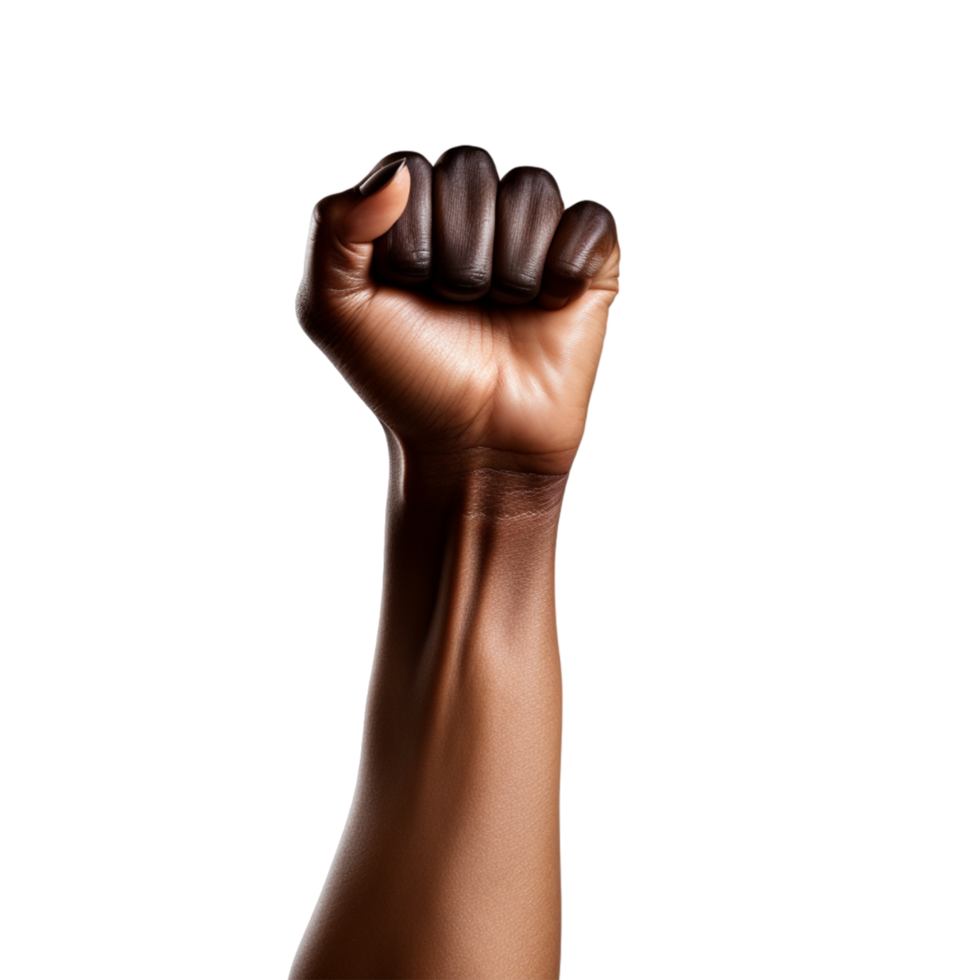 AI generated Black history month portrait of a black leather hand with clenched fist png