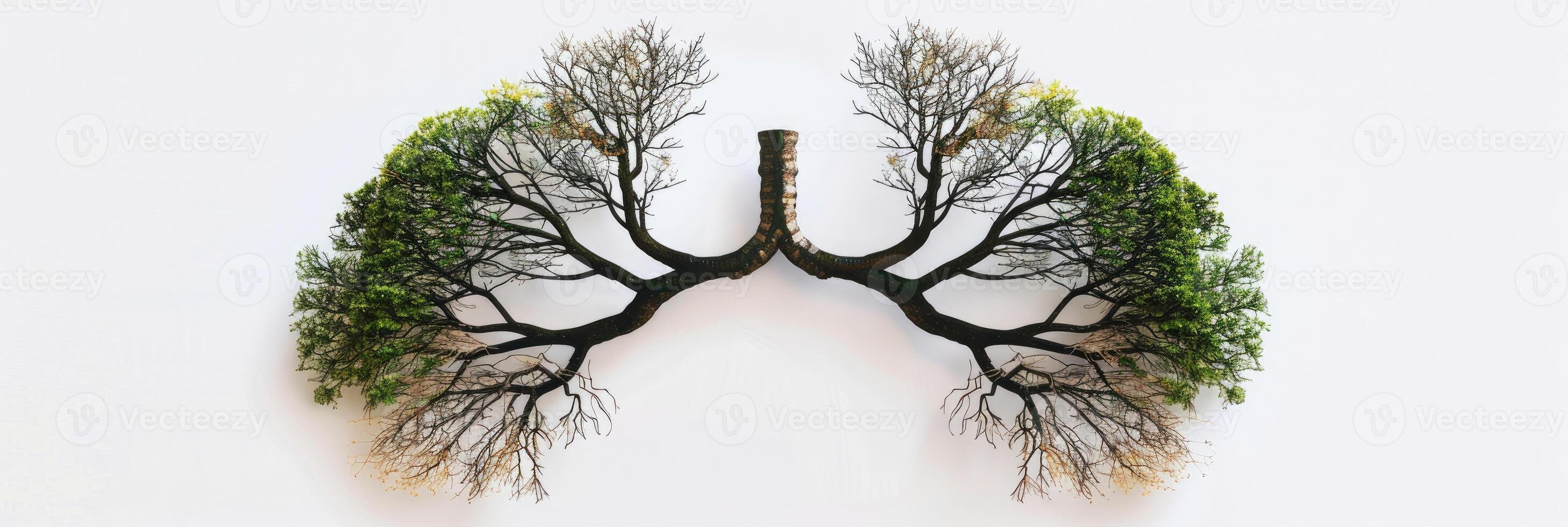 AI generated Human lungs in the form of trees or leaves on a white background photo