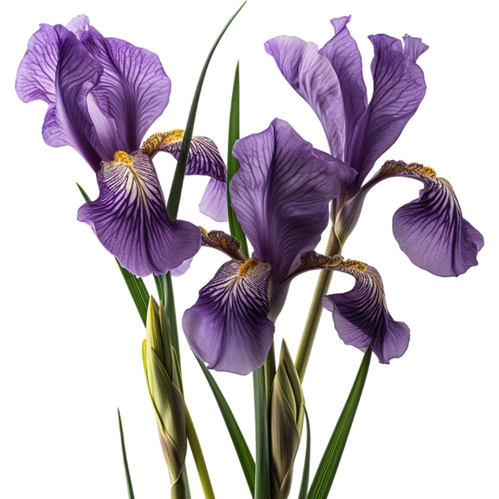 AI generated Purple iris flower with green stem isolated on transparent background png