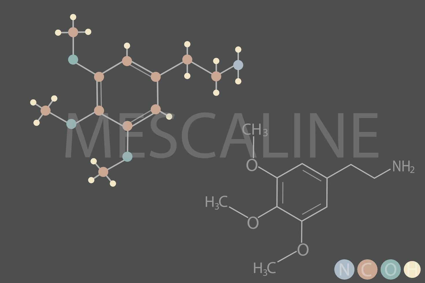 mescalina molecular esquelético químico fórmula vector