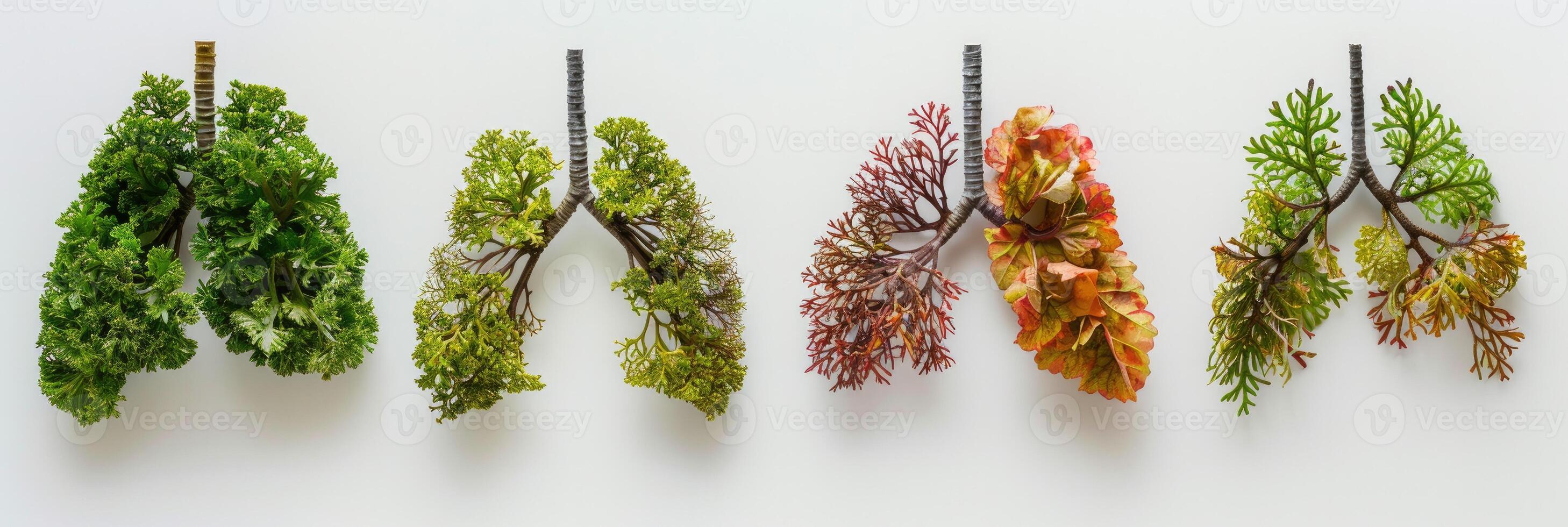 AI generated Human lungs in the form of trees or leaves on a white background photo